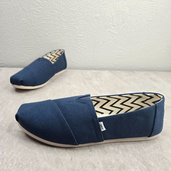 Toms Alpargata Slip On Shoes Canvas Navy Blue Minimalist Comfort Flats Size 9.5 - Picture 1 of 11
